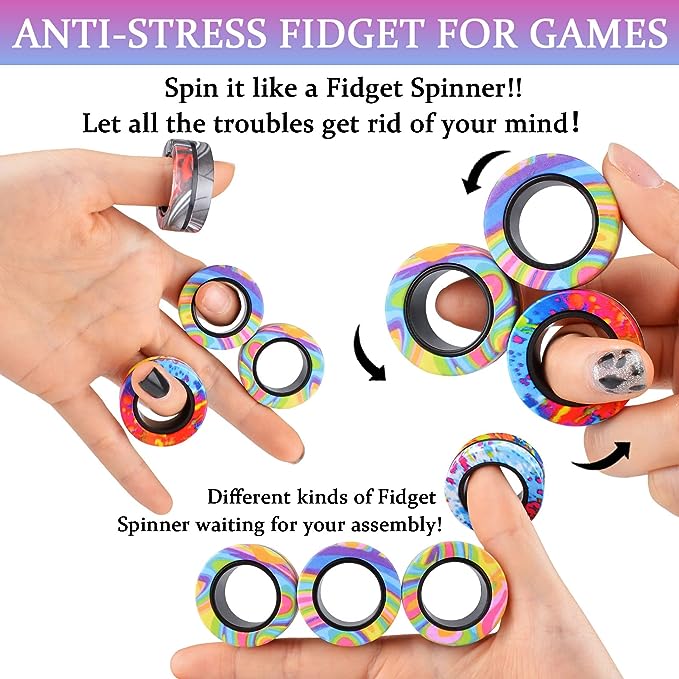 Wholesale Magnetic Rings Fidget Toy, Fidget Spinner Rings for Relief, Printed Finger Fidget Toys - HOT!