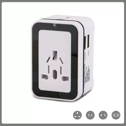 Custom Logo Promotional Travel Adapter 2 USB + Wall Charger for EU/UK/AU/US & Asia