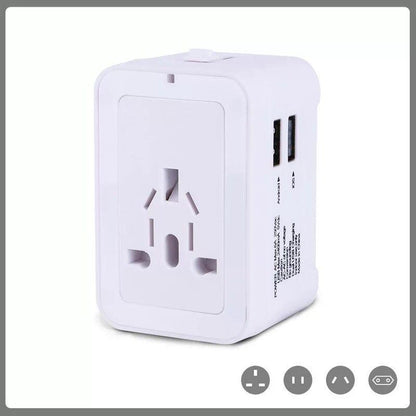 Custom Logo Promotional Travel Adapter 2 USB + Wall Charger for EU/UK/AU/US & Asia