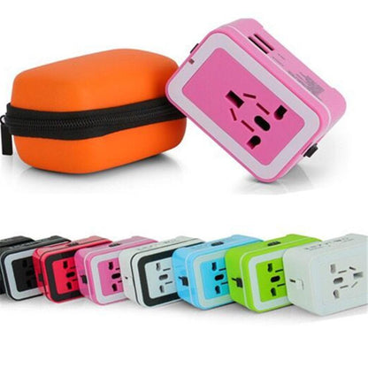 Custom Logo Promotional Travel Adapter 2 USB + Wall Charger for EU/UK/AU/US & Asia