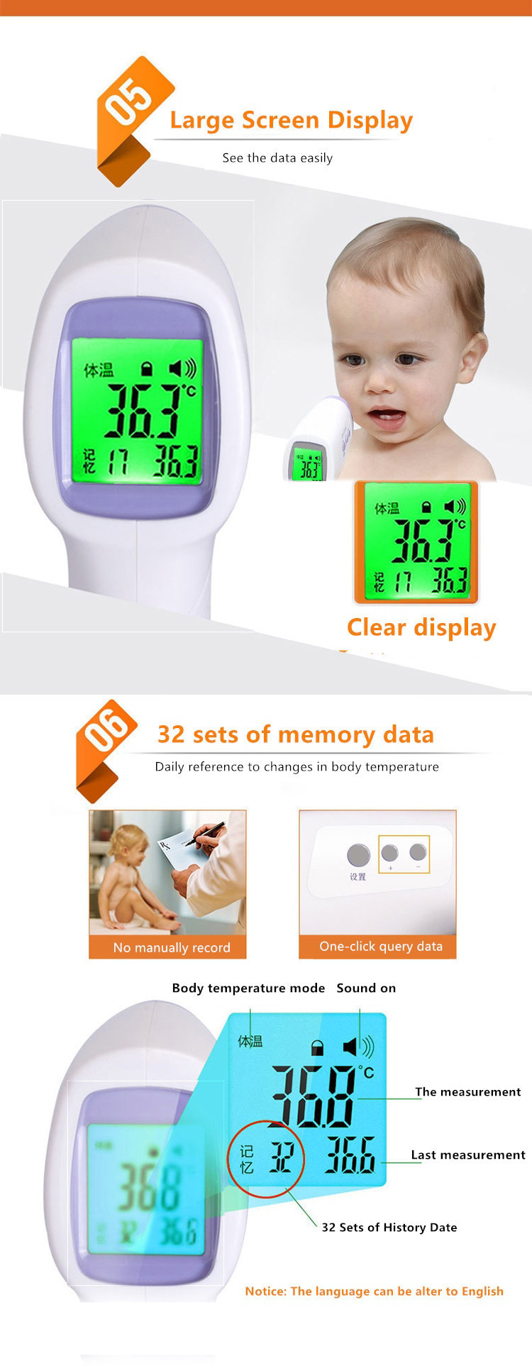 Bulk Infrared Digital Thermometer Forehead Non Touch Temperature Gun