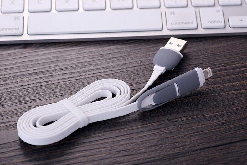 Custom Logo 2 In 1 Micro Usb Cable Android, Apple Mobile Phone Charger