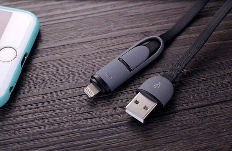 Custom Logo 2 In 1 Micro Usb Cable Android, Apple Mobile Phone Charger