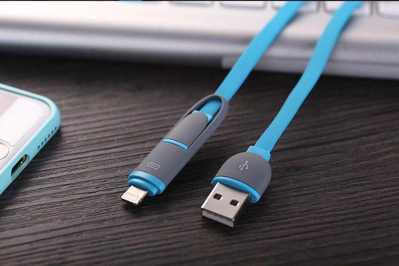 Custom Logo 2 In 1 Micro Usb Cable Android, Apple Mobile Phone Charger