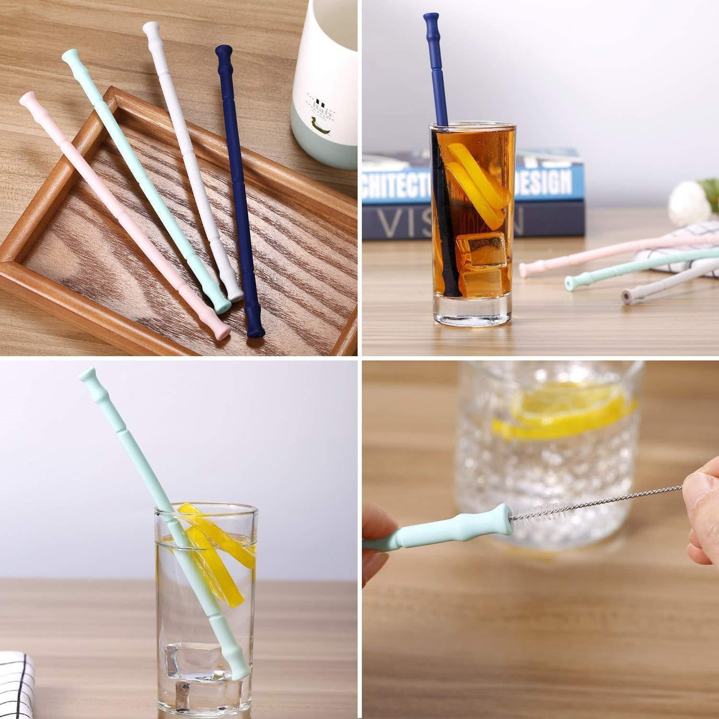 Promotional Reusable Straw Custom Logo Collapsible Silicone Straws with Portable Case and Brush