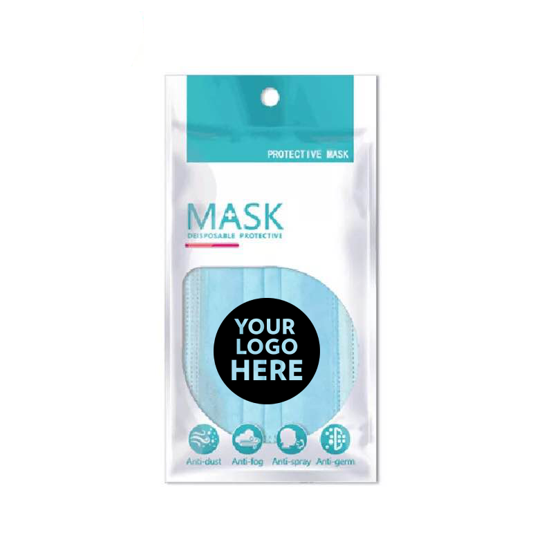 Custom Logo Disposable Face Masks 3 Layer Medical Masks 5 Pack With Your Logo On Package