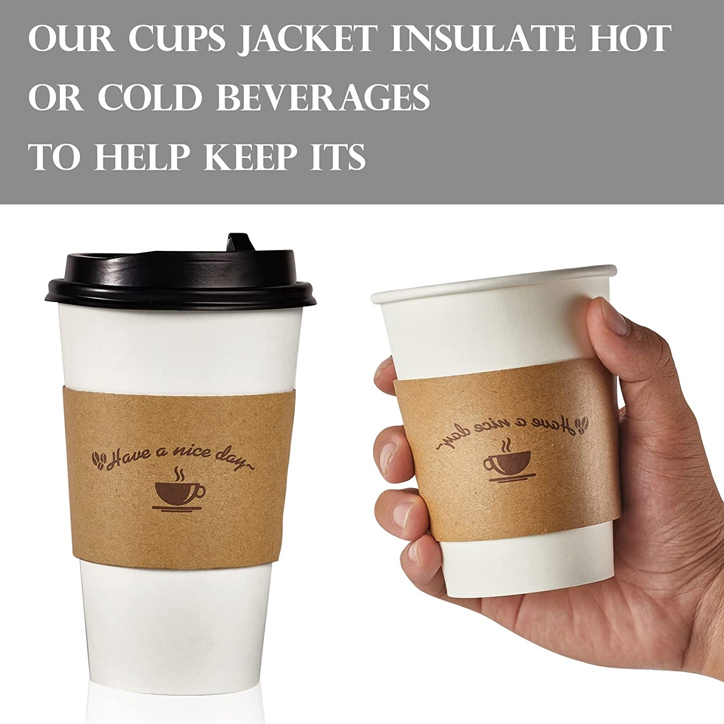 Custom Coffee Sleeves, Logo Design Printed Food Grade Corrugated Paper Recyclable