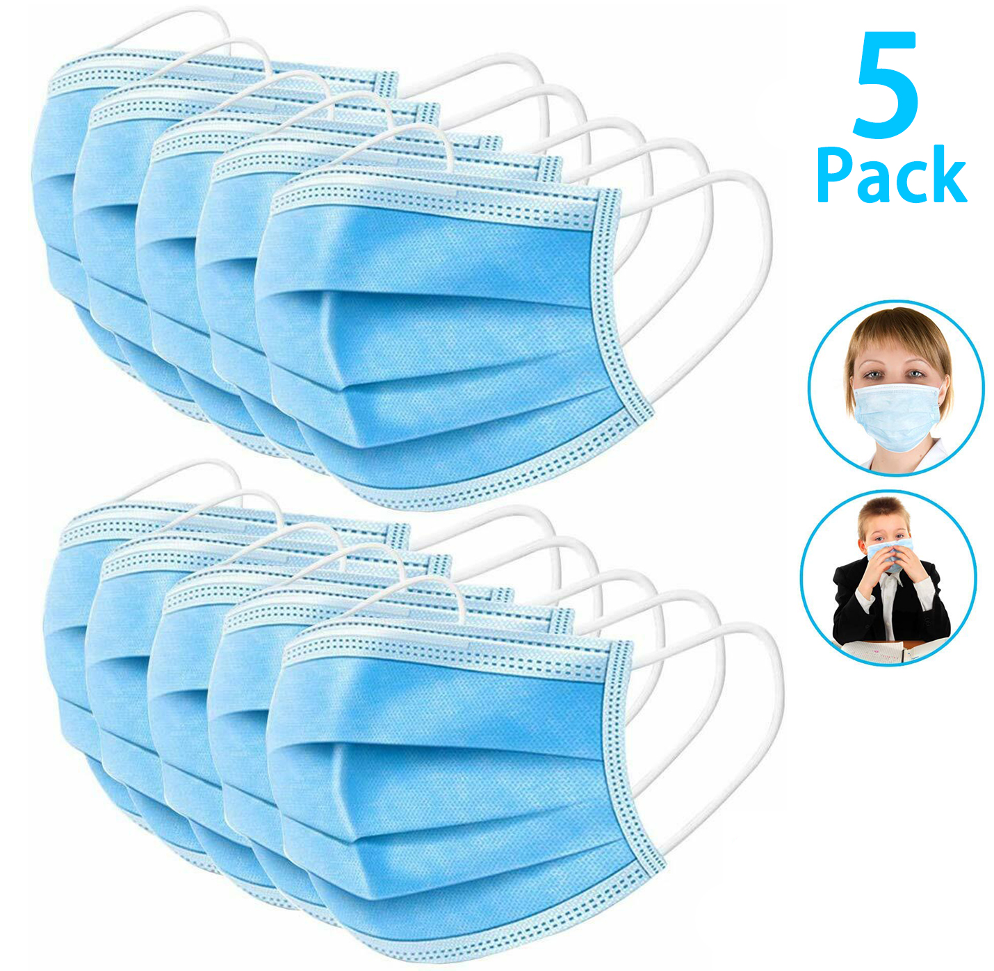 Custom Logo Disposable Face Masks 3 Layer Medical Masks 5 Pack With Your Logo On Package