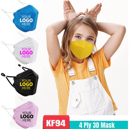 Custom KF94 Disposable Kid's Face Masks, Logo Printed Medical Face Mask 4 Ply - All Colors