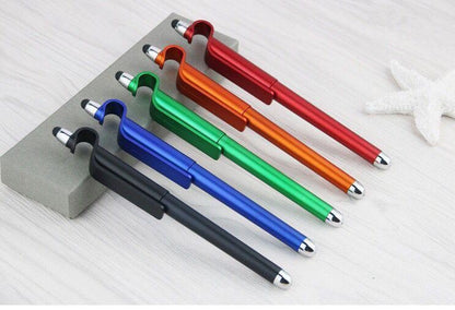 Custom Logo 3 in 1 Mobile Phone Holder Stand Pen Stylus Touch Screen Capactive Pen